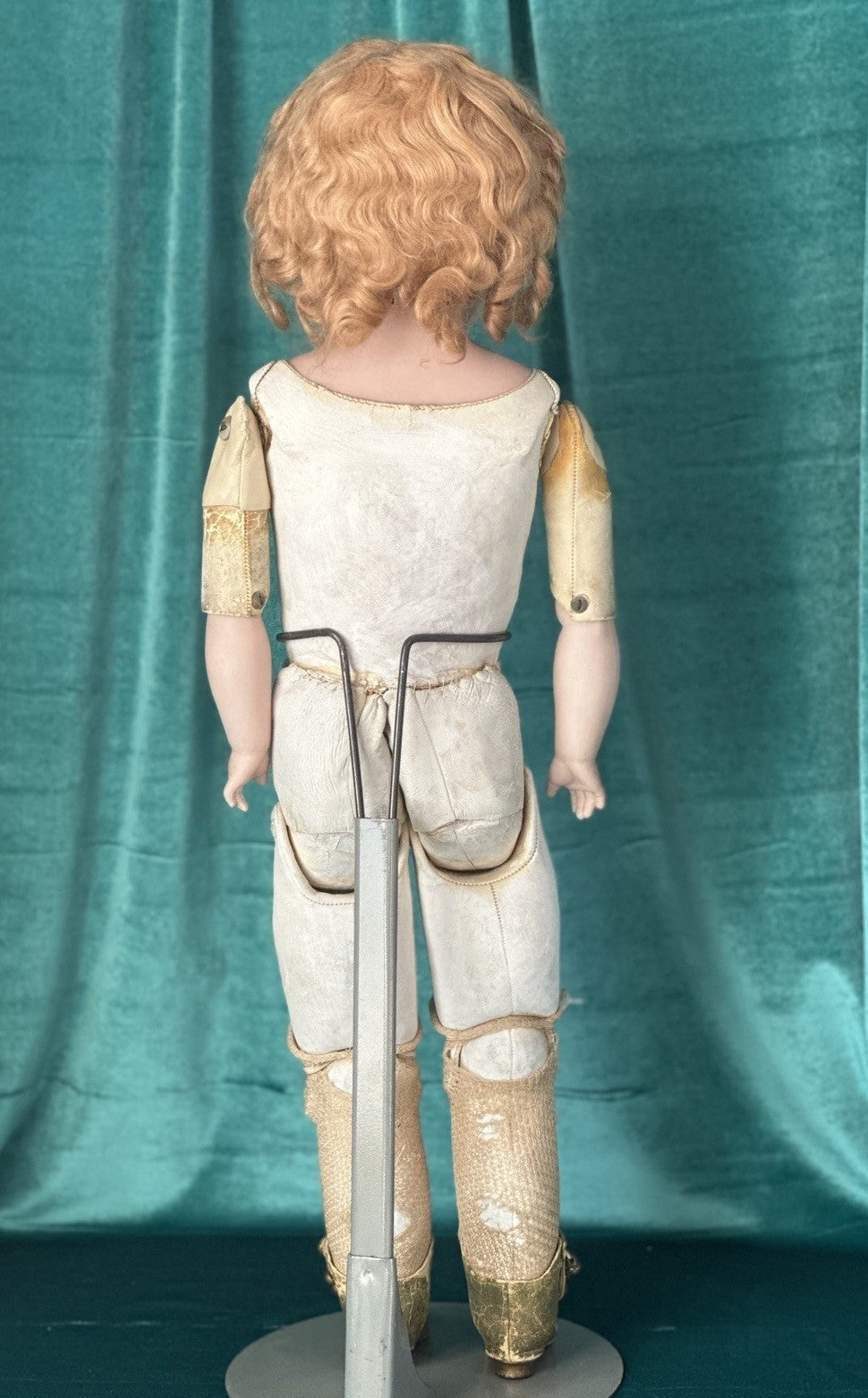 Antique JDK Kestner Mold Dep 154.13 25” Doll Bisque Head Leather Body Sticker