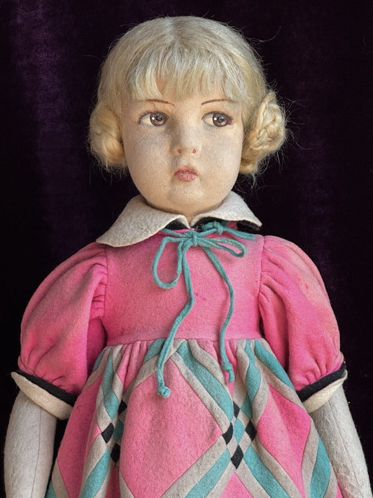 Large Vintage Early Italian 23” Lenci 109 Series Felt Cloth Girl Doll