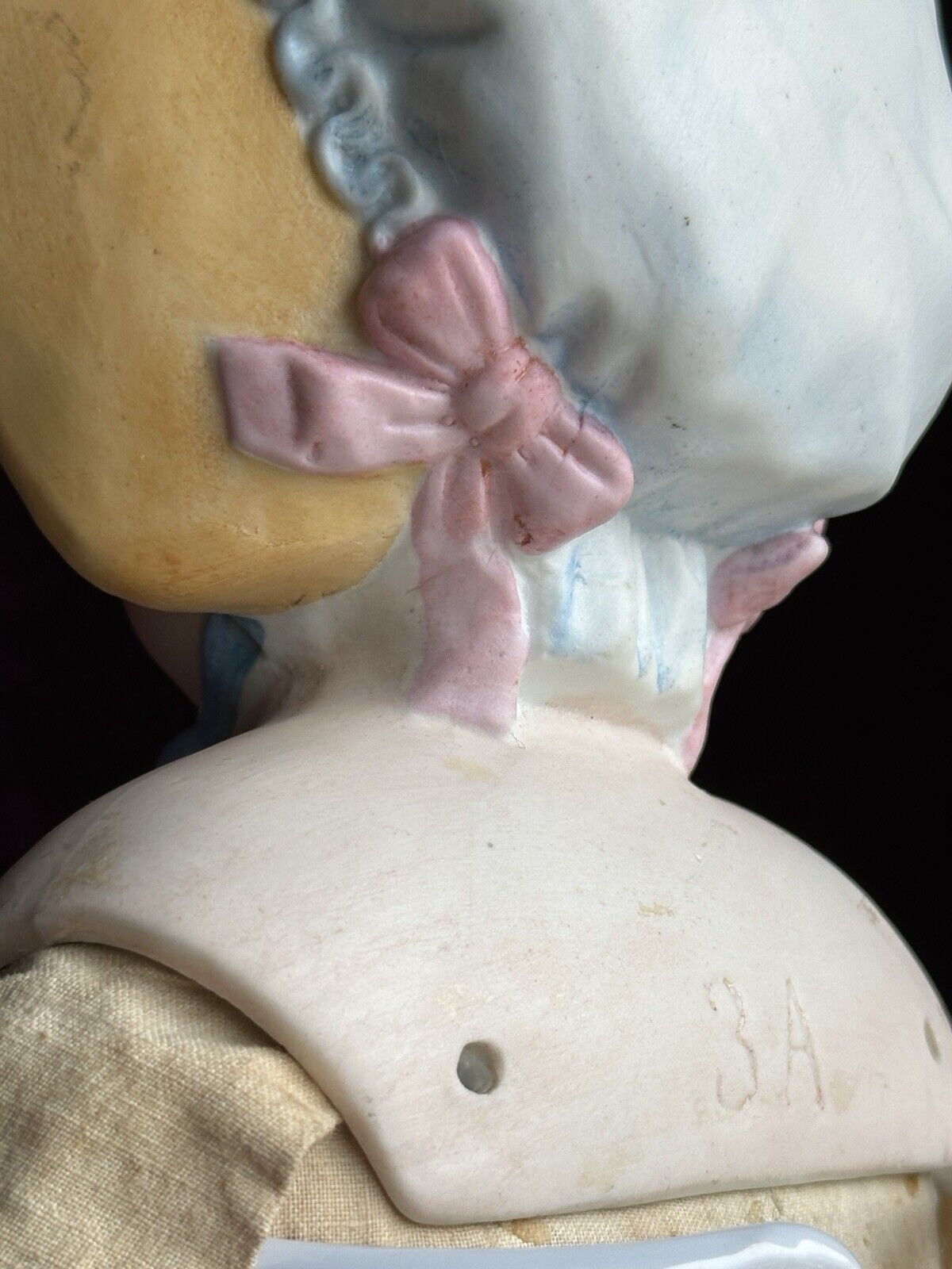 Rare Large Antique German 23” Hertwig (?) Molded Bonnet Bisque Head Parian Doll