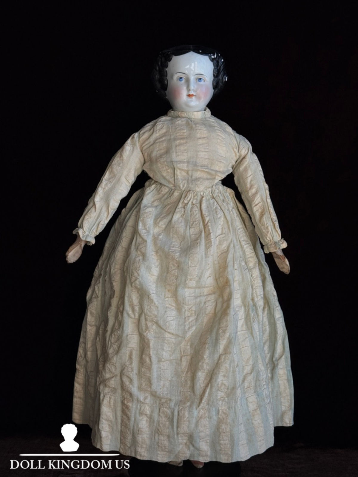 Antique German 20.5” Flat Top Highbrow China Shoulder Head Doll