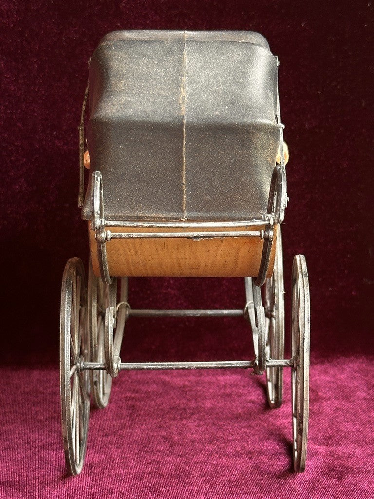 Antique German Miniature All Bisque Limbach Baby Doll in Victorian Pram/Carriage