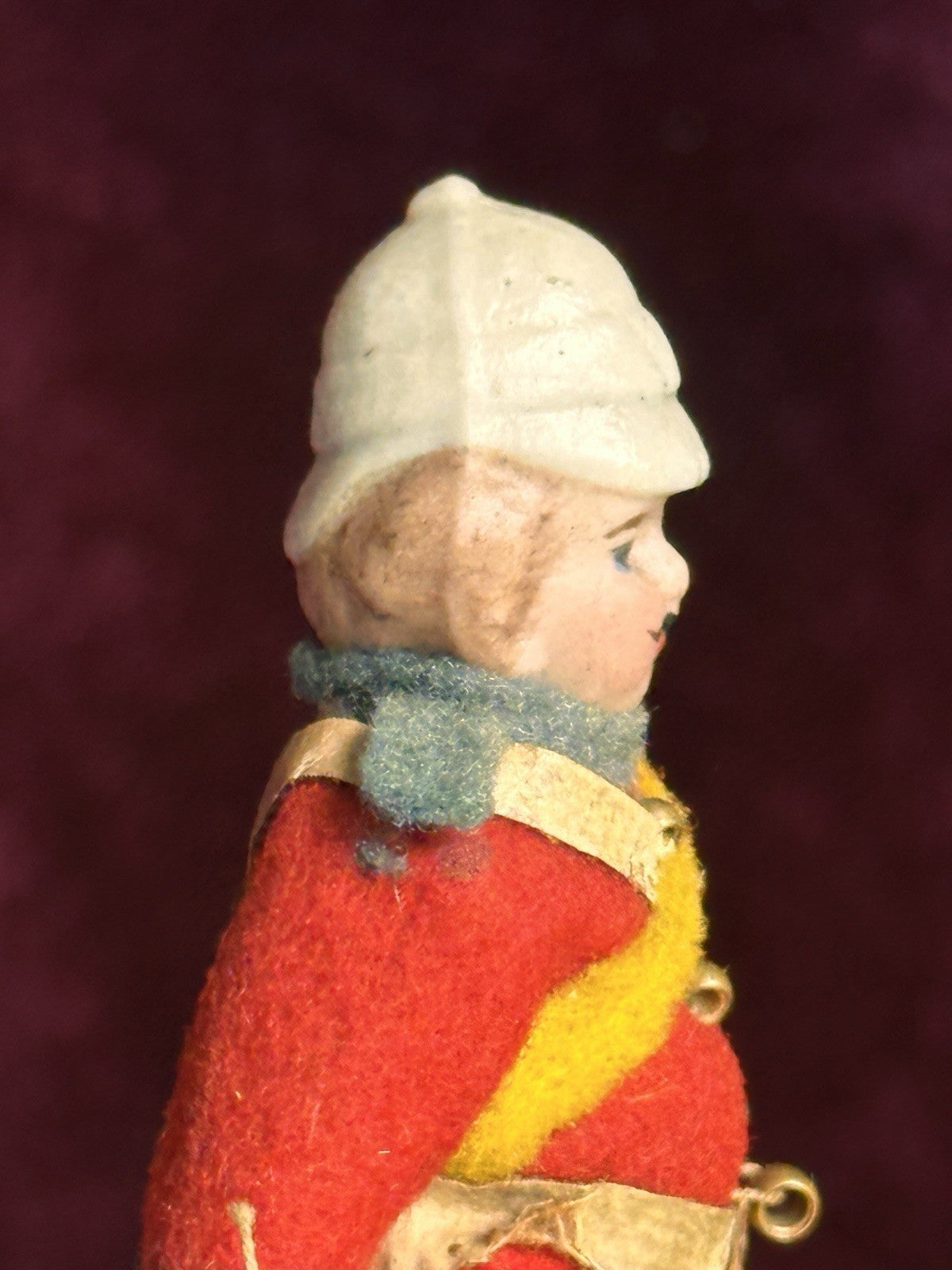 Antique German Kestner Bisque 2.75” Soldier Molded Hat Dollhouse Soldier Doll