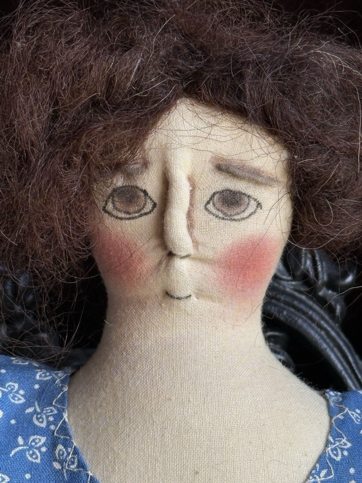 Handmade 18” Signed Cloth Folk Art Decorative Doll