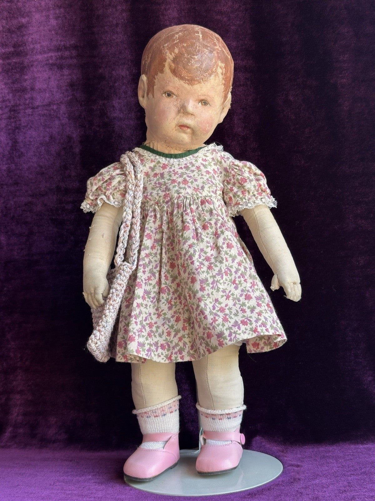 Early Antique German 16” Kathe Kruse Type I Cloth Rag Doll Wide Hips