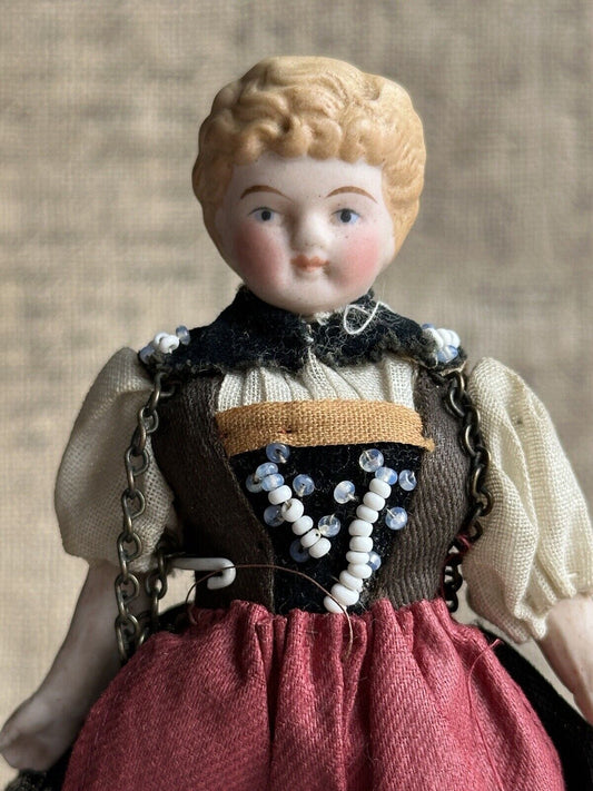 Antique German Miniature Dollhouse 5.75” Bisque Head Parian Girl Doll