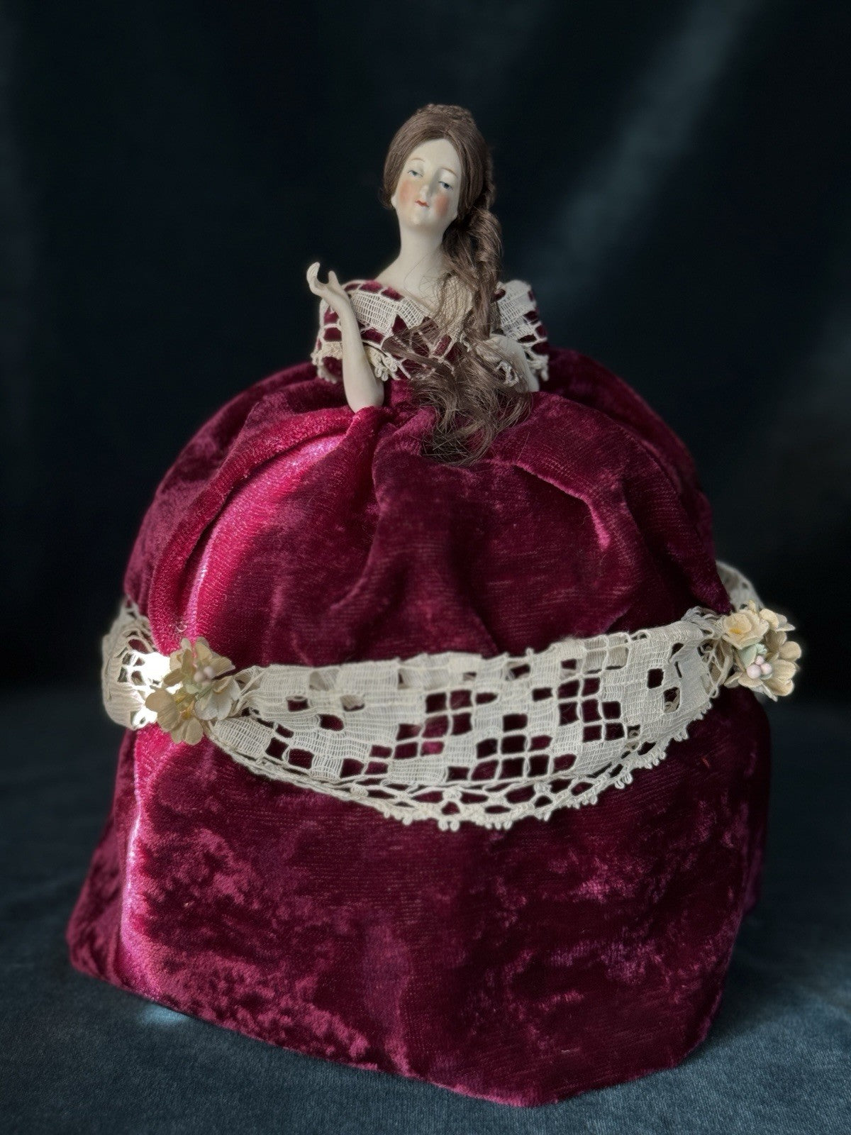 Antique German Porcelain William Goebel (?) 9” Half Doll Pin Cushion