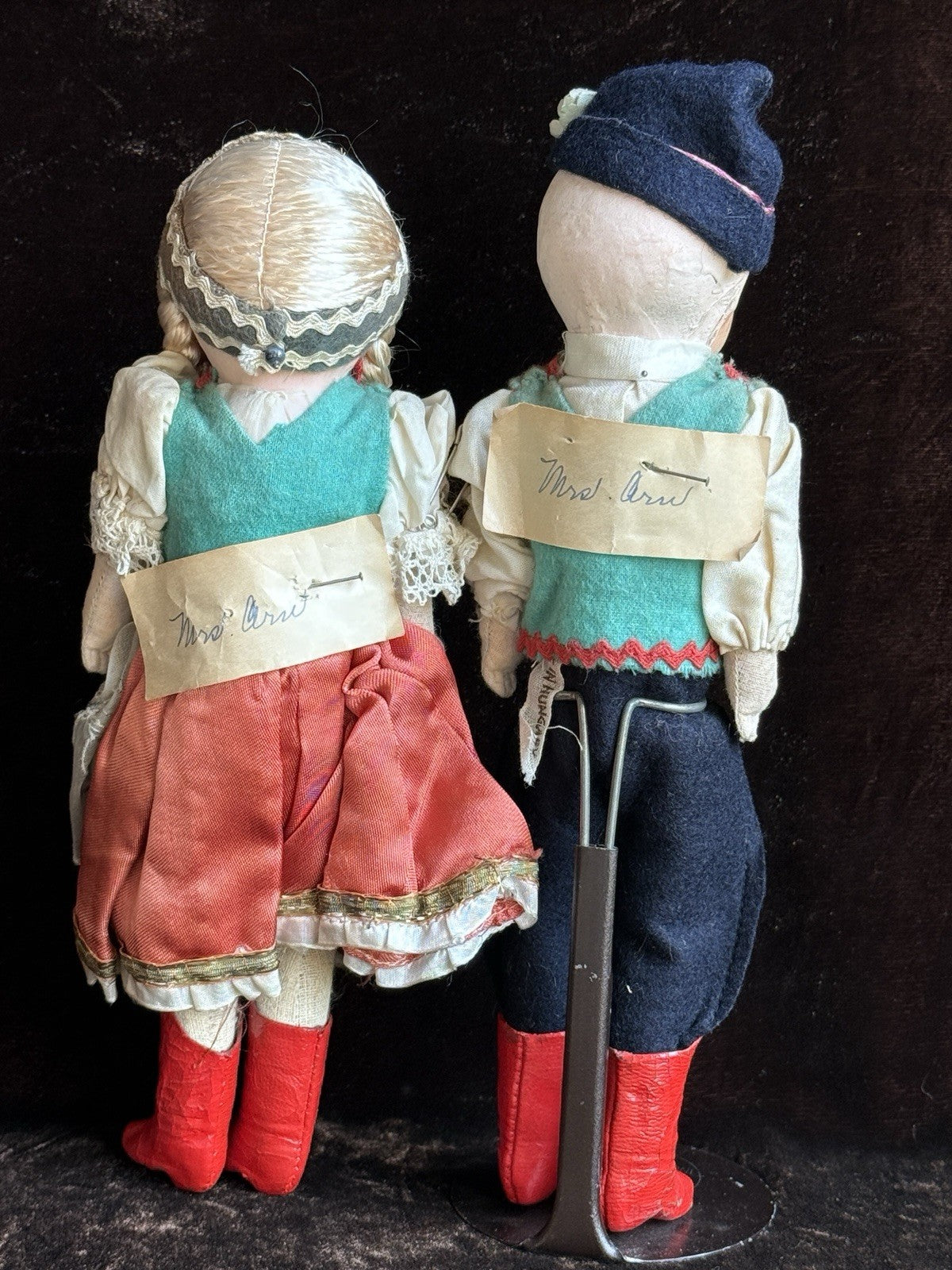 Lot of 2 Vintage Hungarian 9.5” Boy and Girl Dolls in Traditional Costumes