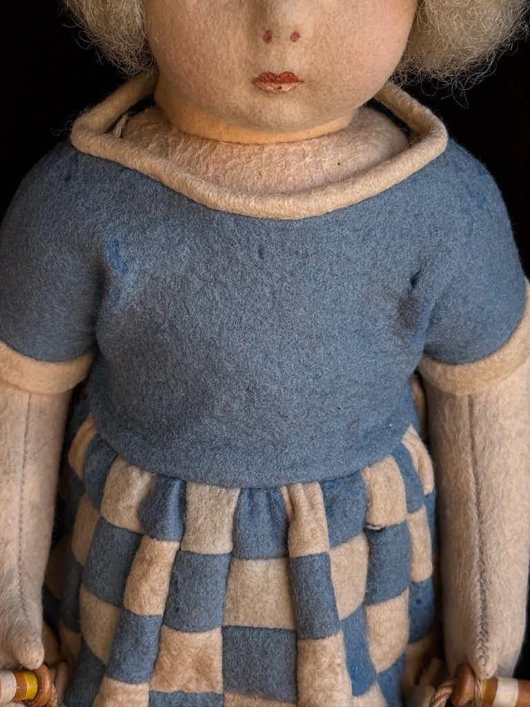 Vintage Italian 12” Lenci 111 Felt Cloth Character Girl Doll with Jump Rope