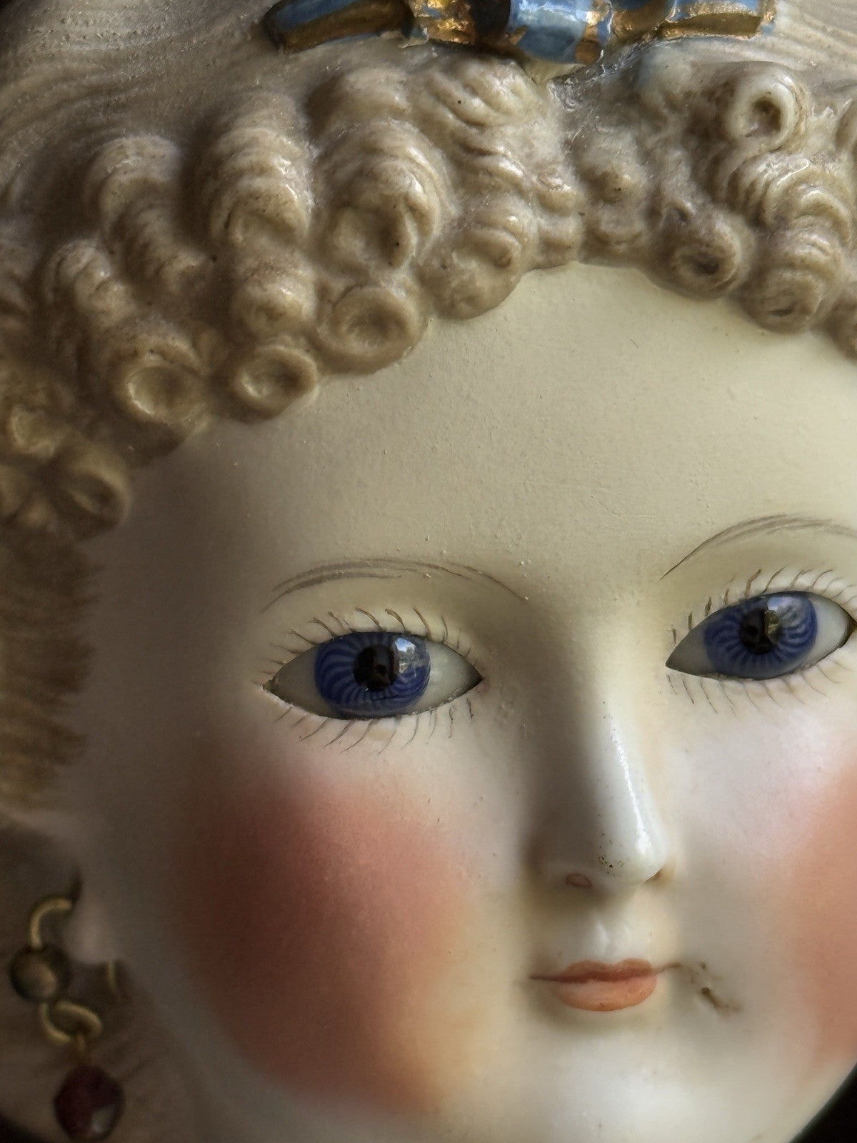 Antique German 19” Kling Bisque Head Parian China Dresden Doll Glass Eyes