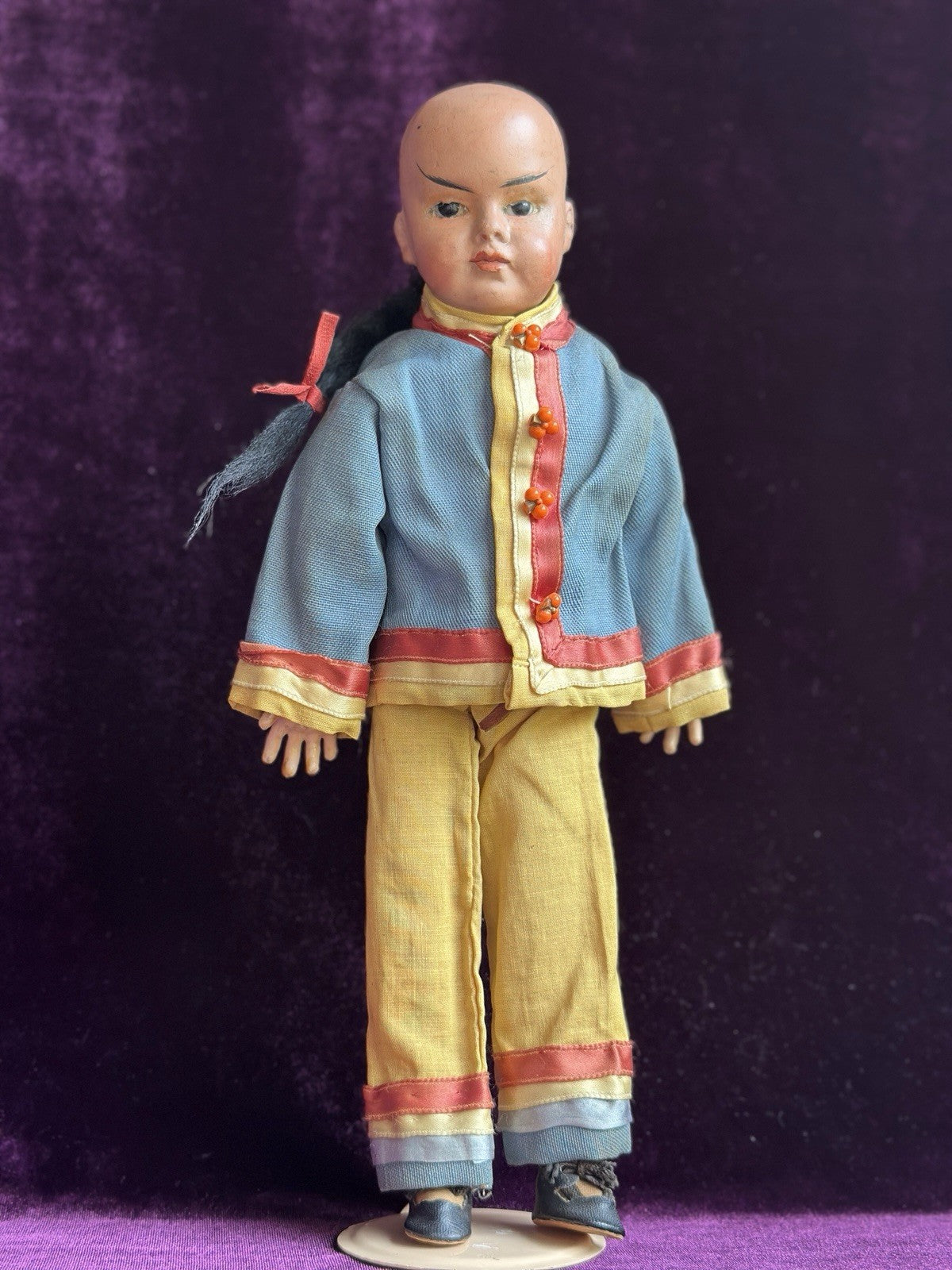 Rare Antique 13” German (?) Papier-Mâché/Composition/Cloth Oriental Asian Doll