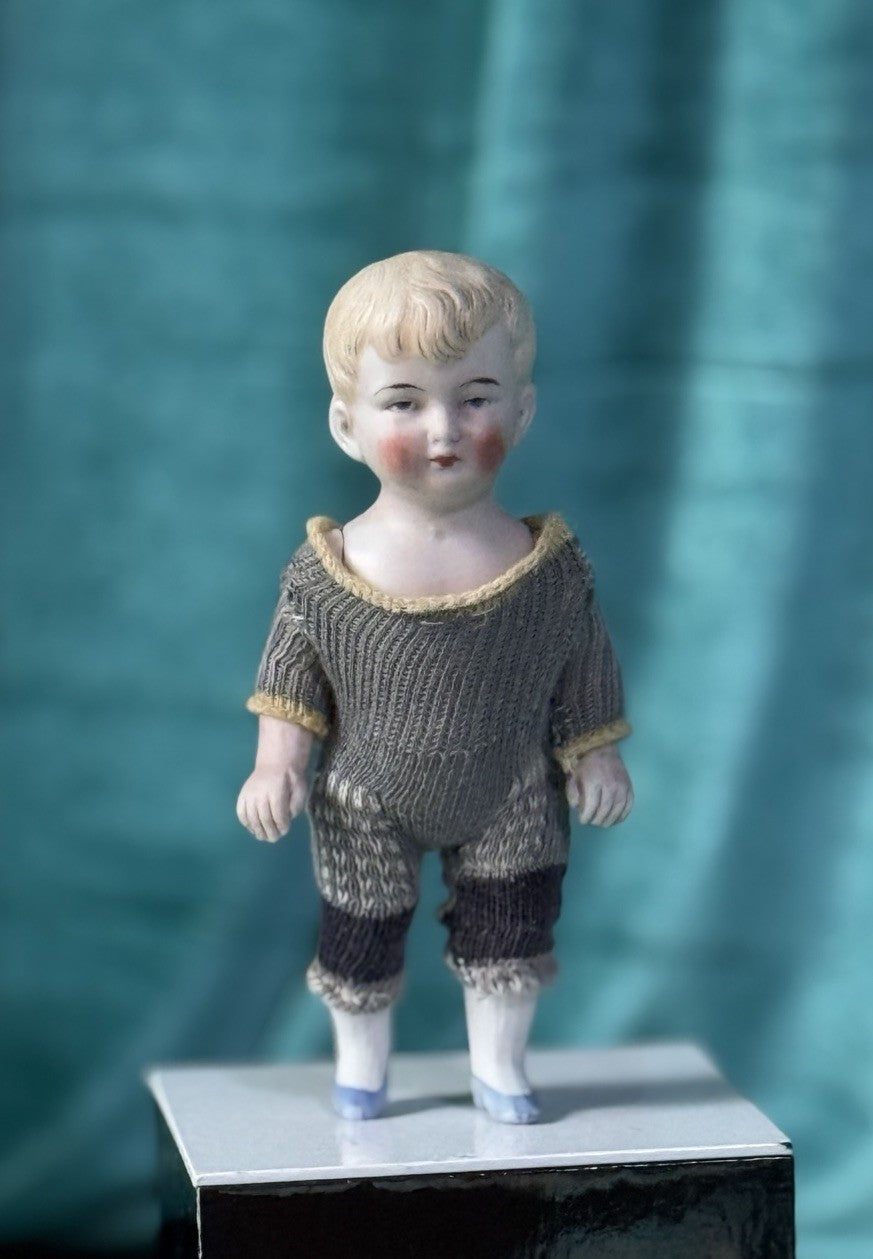 Antique German 6 1/2” Kestner All Bisque Mignonette Dollhouse Boy Doll