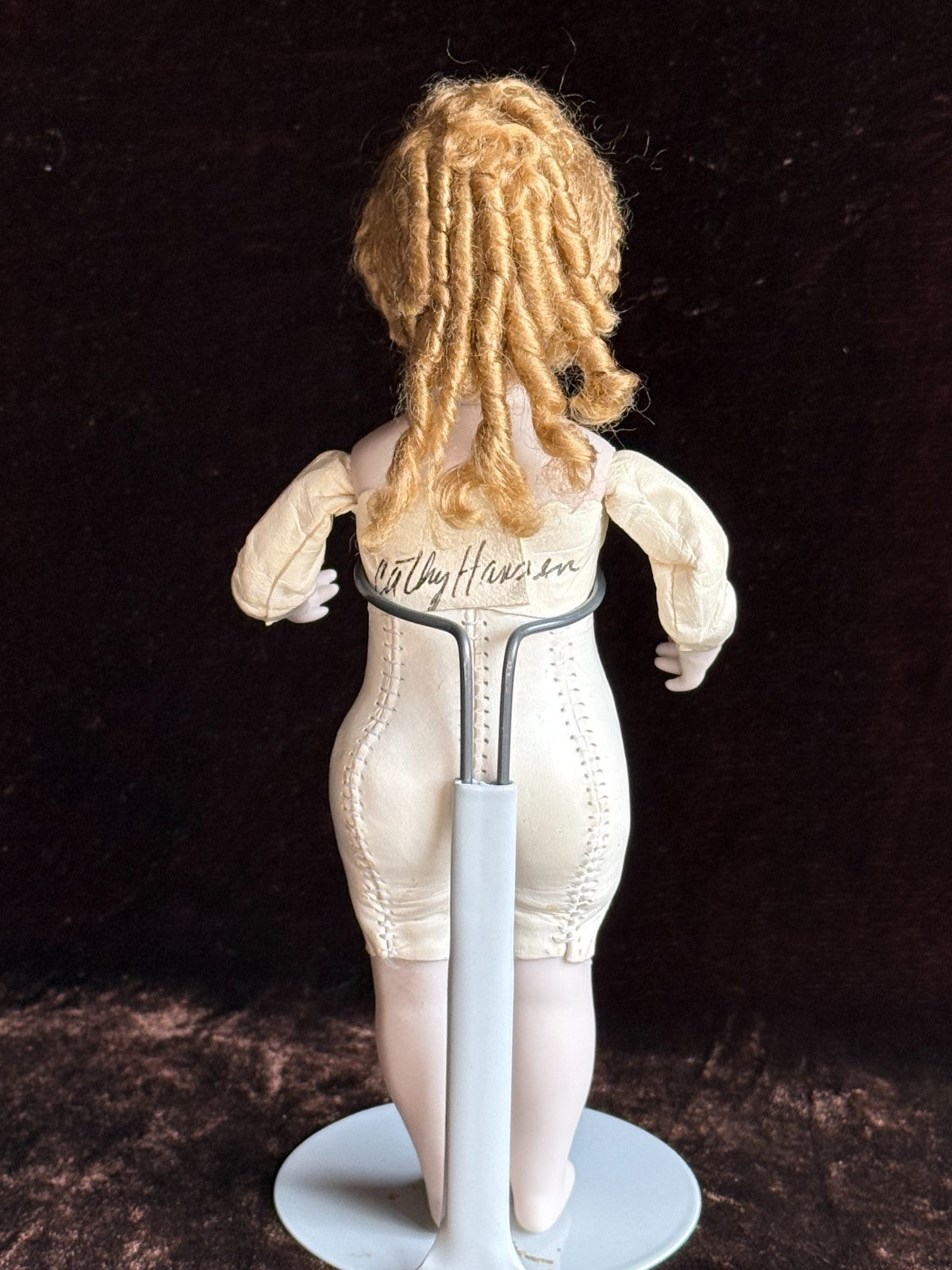 Miniature 7.5” Cathy Hansen Hand Signed Porcelain Repro of Antique Bru Doll