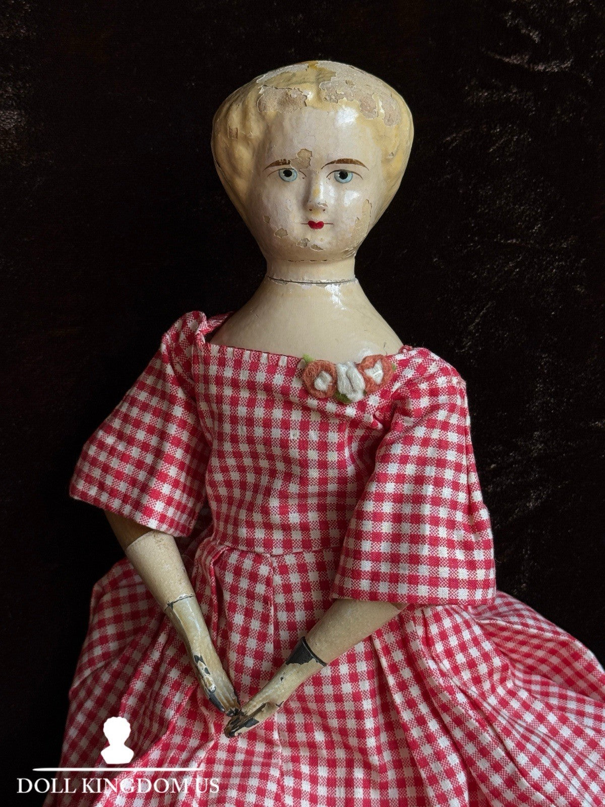 Antique American Mason & Taylor 11.5” Papier Mache Wood Metal Doll