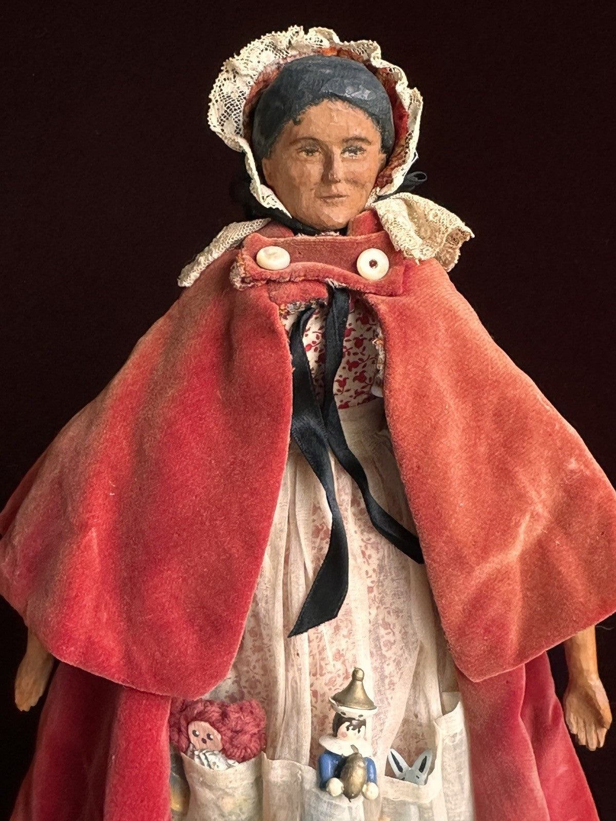 Vintage 1966 Hand-Carved 16” Peg-Jointed Grodnertal Style Wooden Peddler Doll