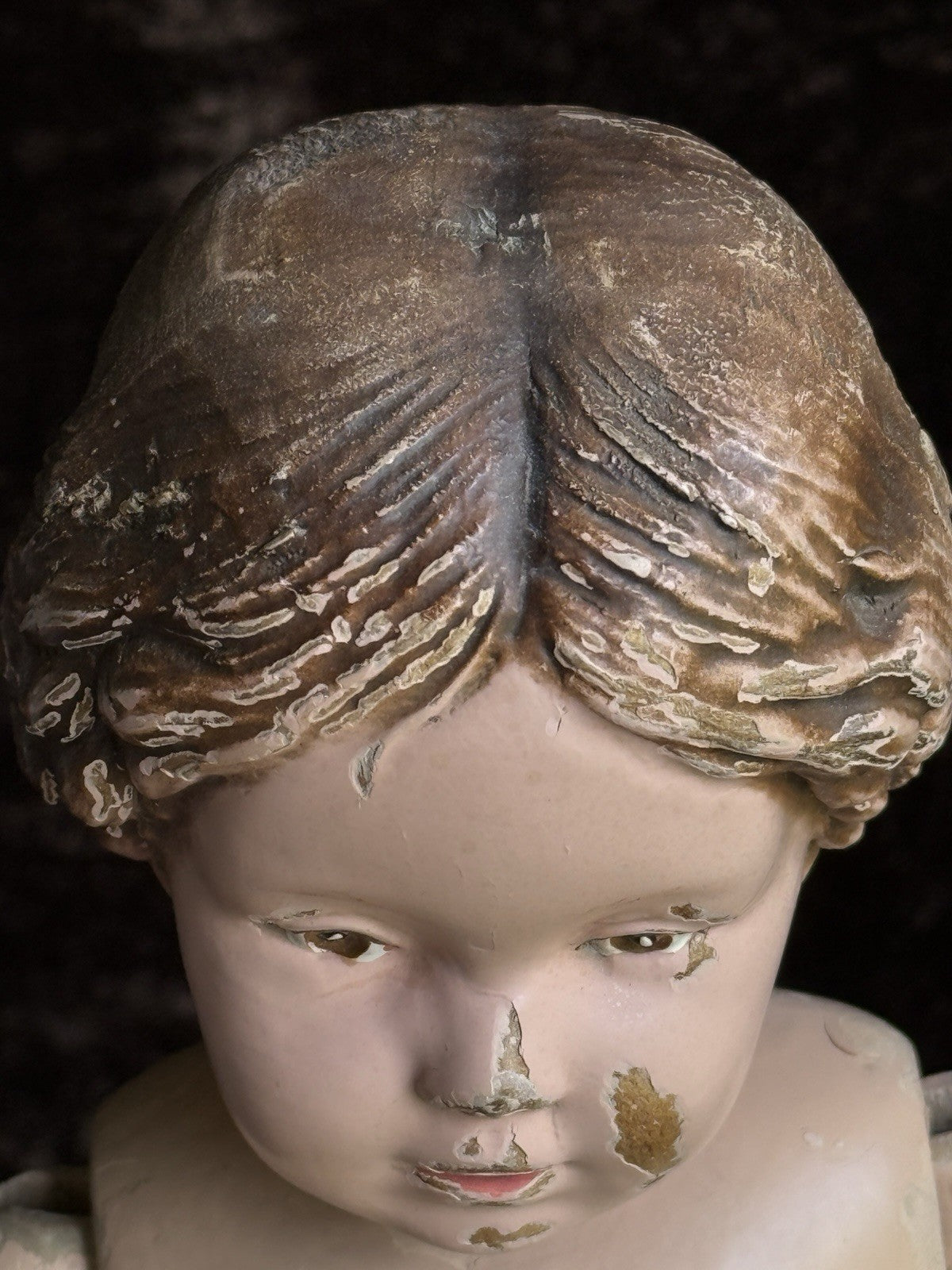 Antique American 16.5” Schoenhut 102 Series Wooden Doll Carved Braided Hair Bow
