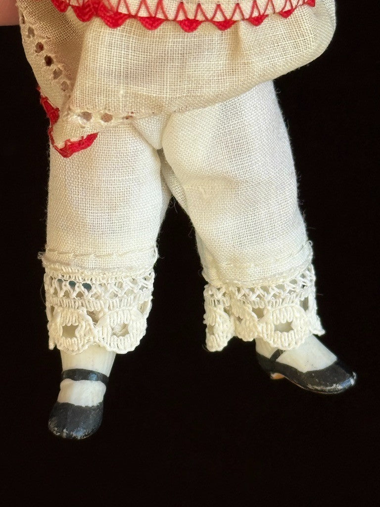 Antique German 4.75” All Bisque Closed Mouth Mignonette Doll