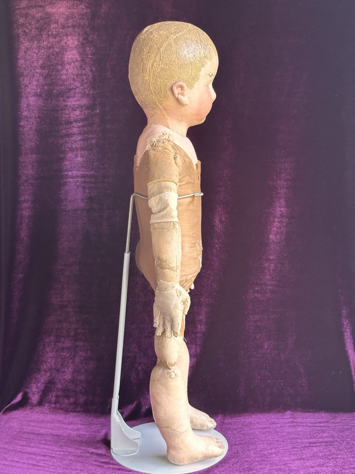 Huge 27” Antique American Martha Chase Oil Painted Cloth Baby Doll