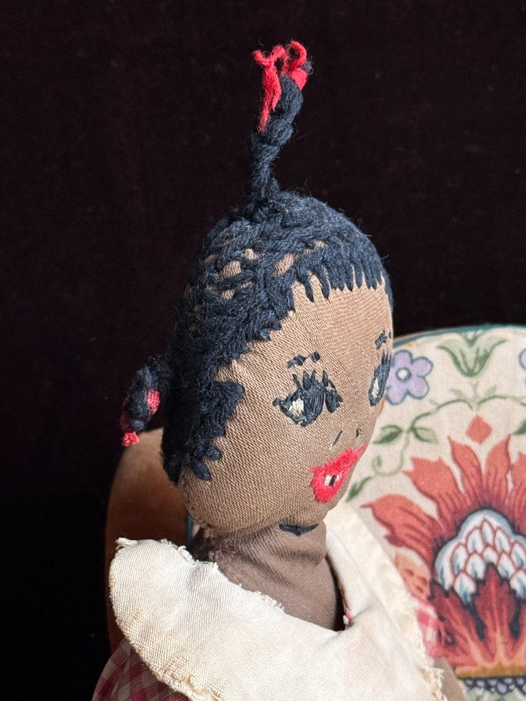 Antique/Vintage African American 12" Primitive Folk Art Cloth Rug Portrait Doll