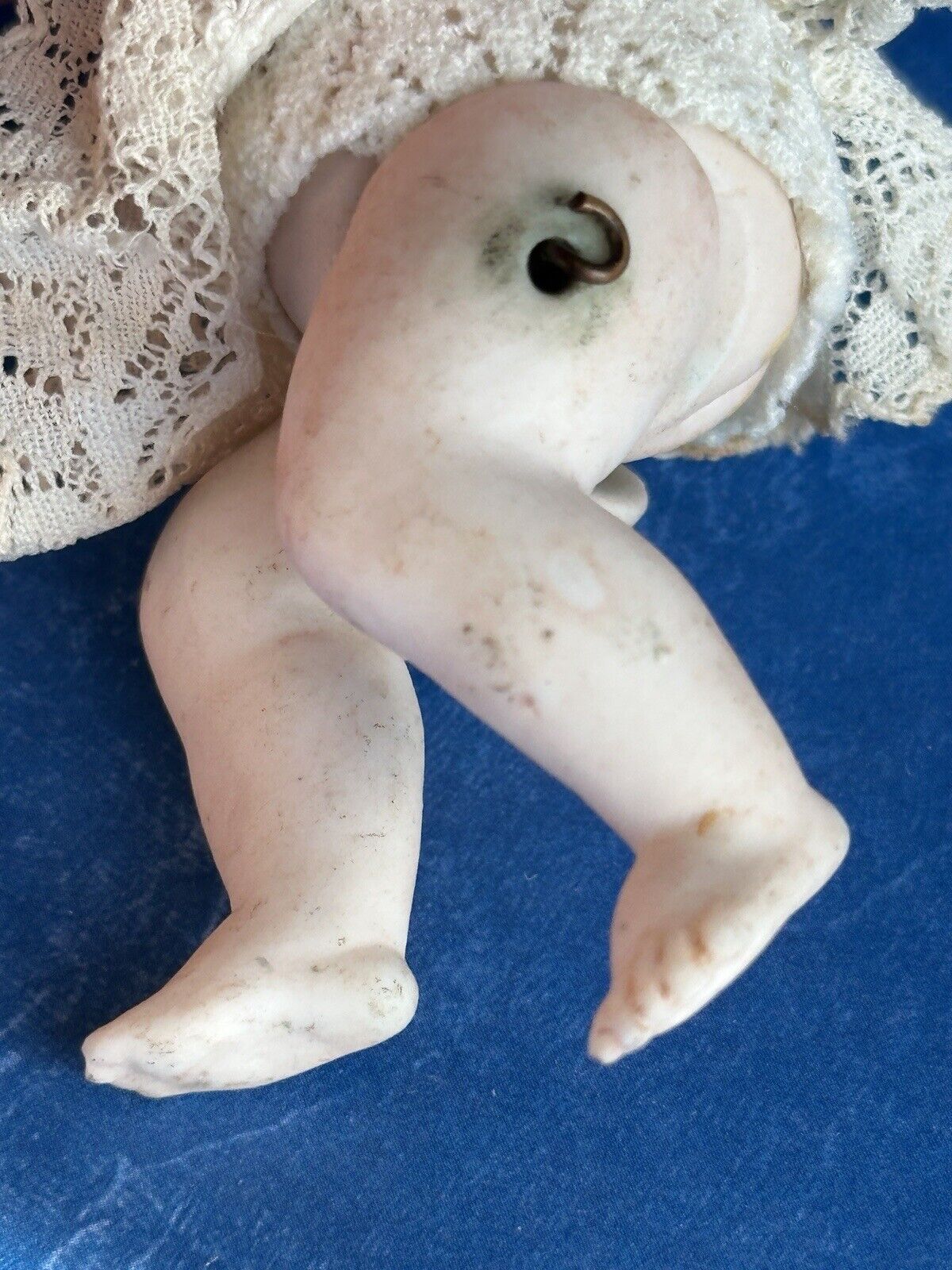 Antique German 3.75” Miniature All Bisque Parian Molded Hair Baby Doll