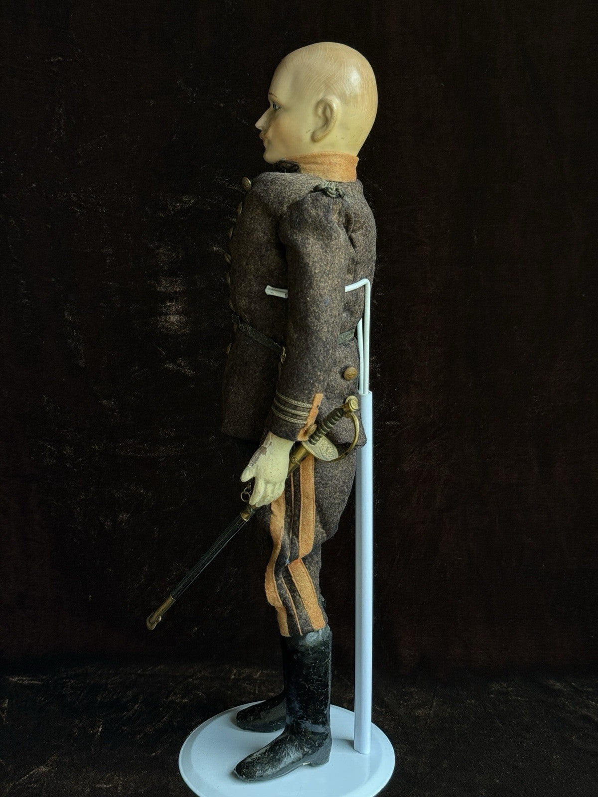 Rare Antique French Soldier 18.5” Papier Mache Composition Character Doll