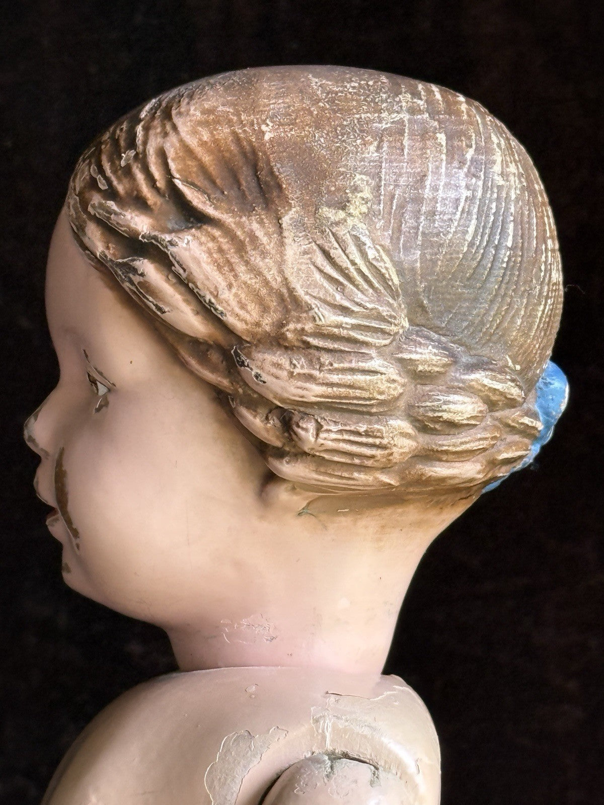 Antique American 16.5” Schoenhut 102 Series Wooden Doll Carved Braided Hair Bow