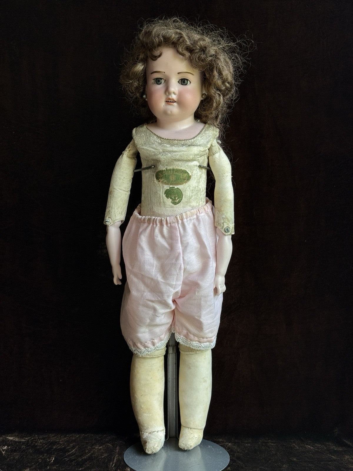Antique German 23” Armand Marseille 370 Bisque Shoulder Head Leather Body Doll