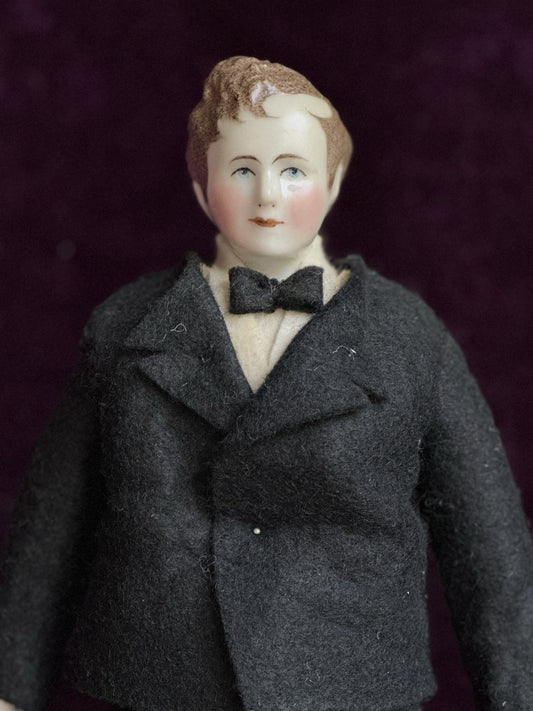 Rare 10.5” Porcelain Reproduction Of Antique German Male China Groom Doll