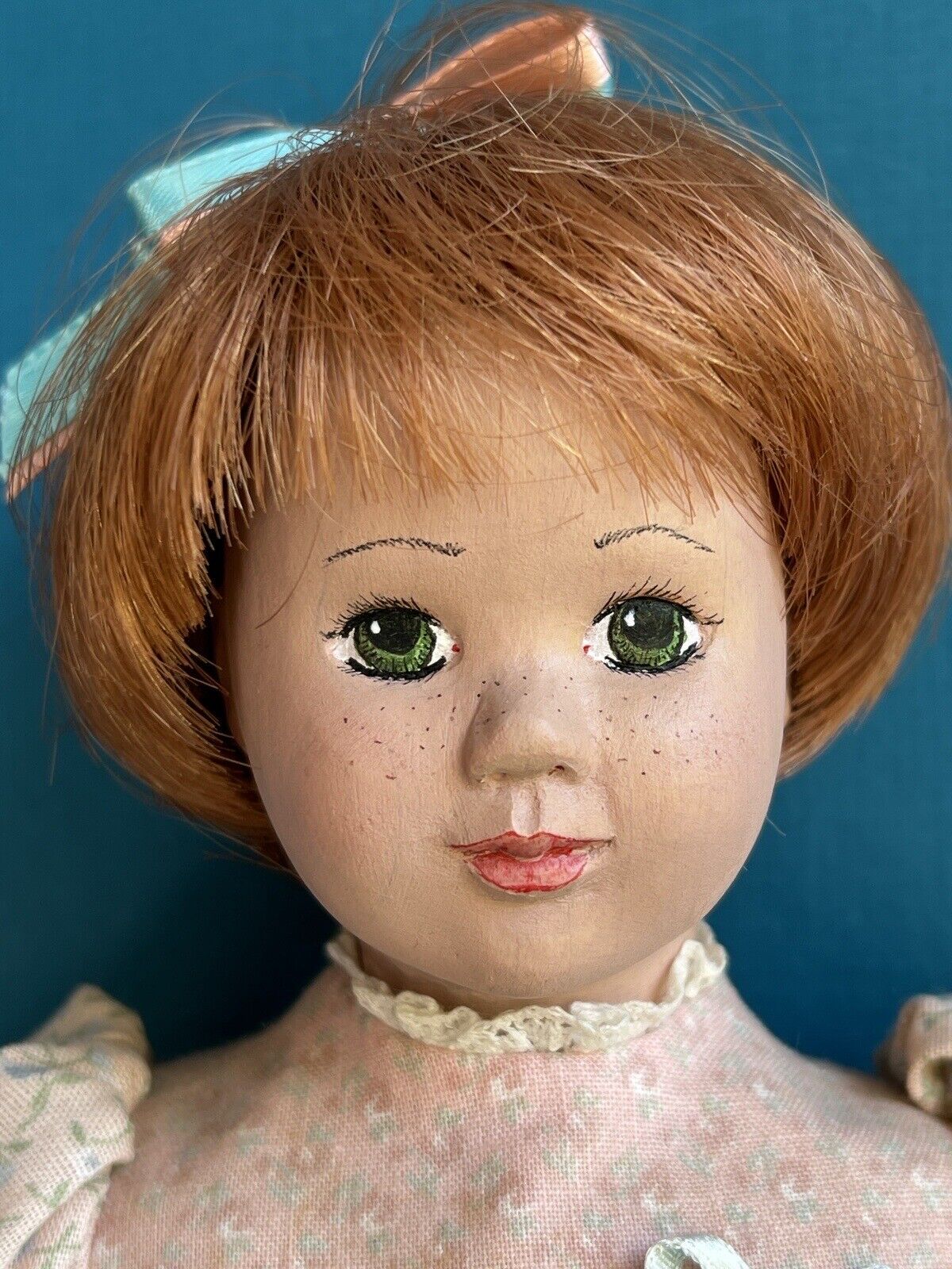 Collectible Signed 12” Wooden Carved Painted Doll by Janci Dolls