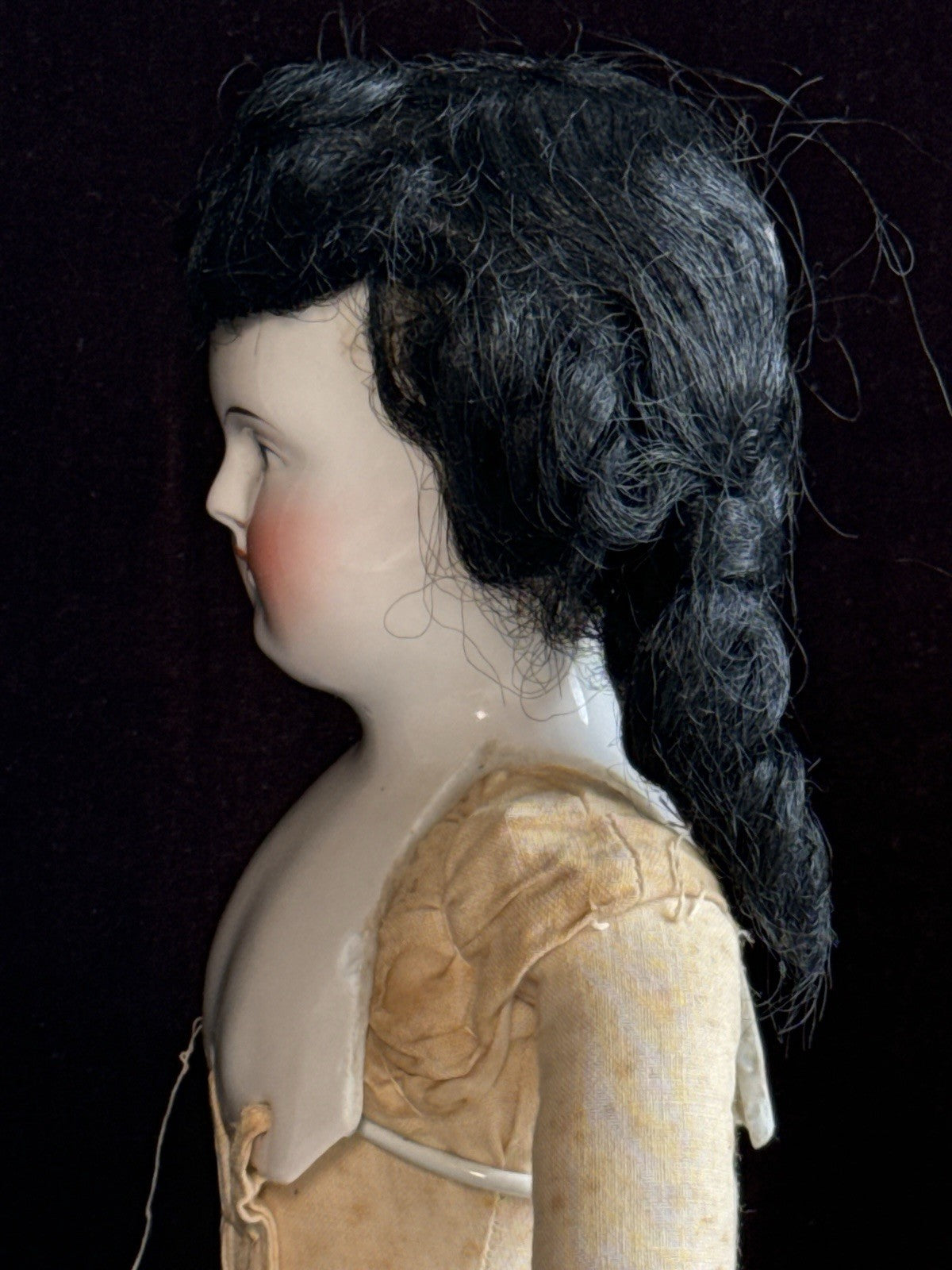 Antique German 21” Biedermeier Bald China Shoulder Head Doll