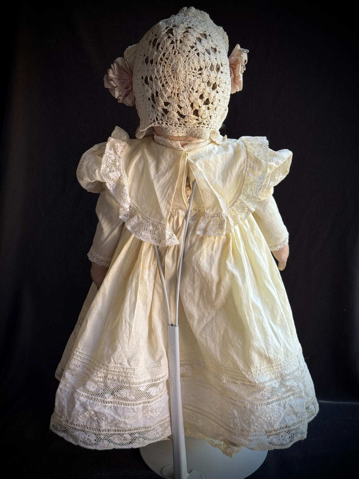 Antique American 21" Philadelphia Sheppard Baby Oil Painted Stockinette Doll