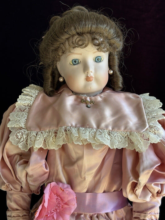 Large Vintage 31” Porcelain Reproduction of Antique French Fashion Doll