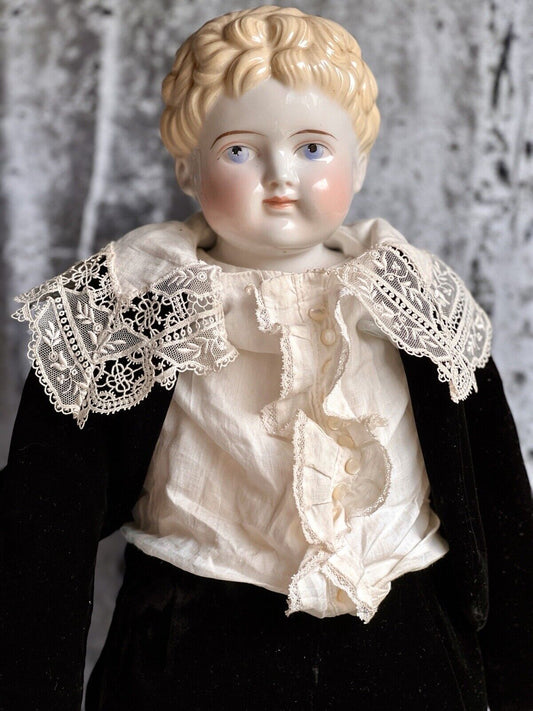 Large Antique German 26” Exposed Ears China Shoulder Head Boy Doll