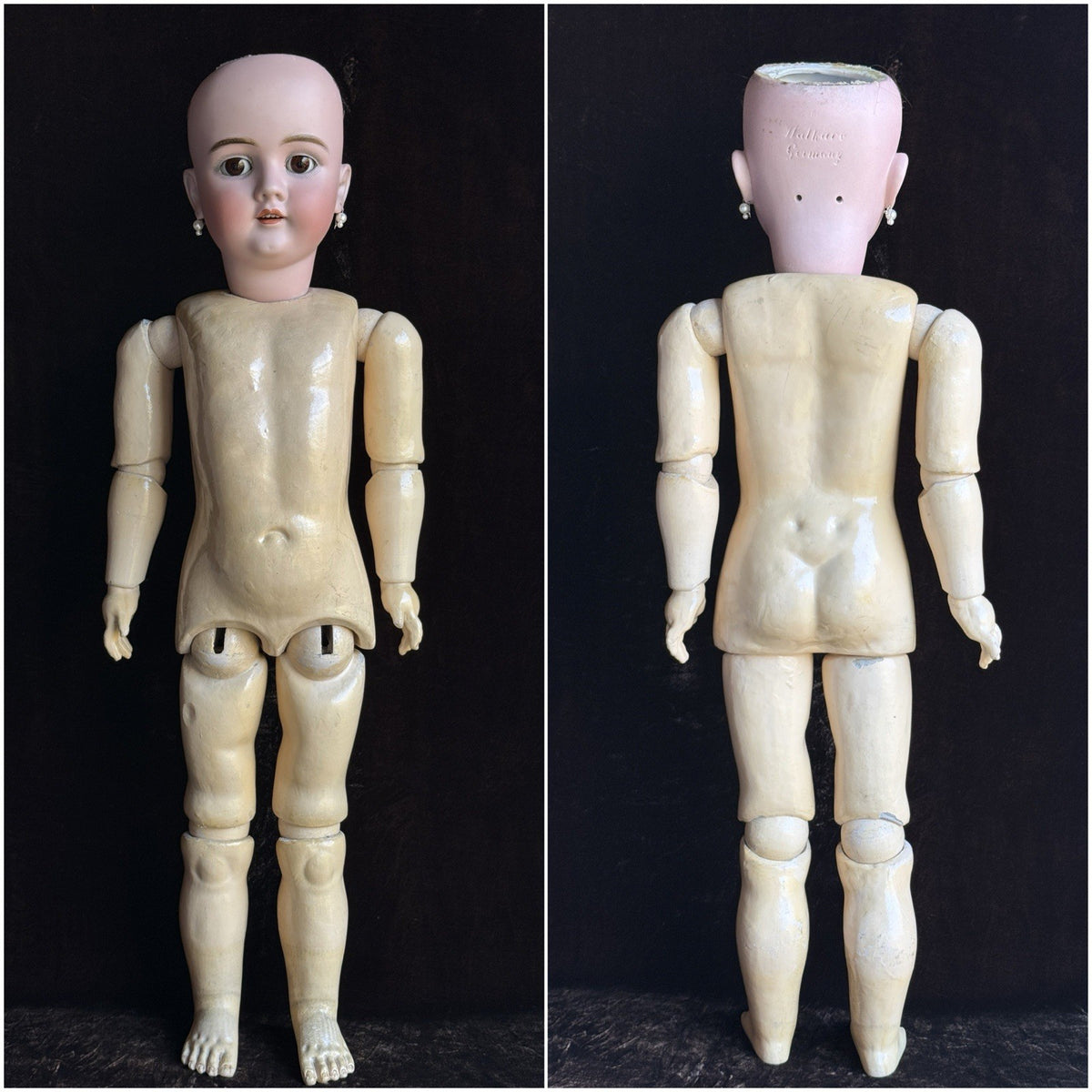 Large Antique German 30” Walkure Doll Bisque Head Composition Body