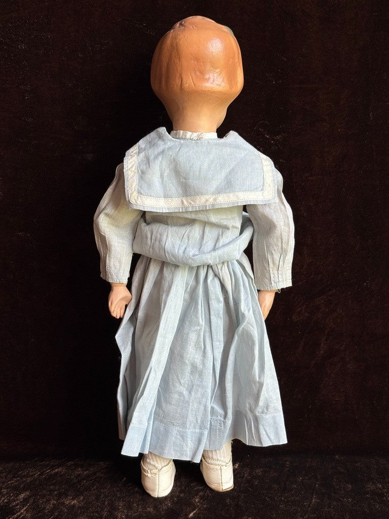 Antique American 15” Schoenhut 101 Wooden Jointed Girl Doll Molded Bow Restored
