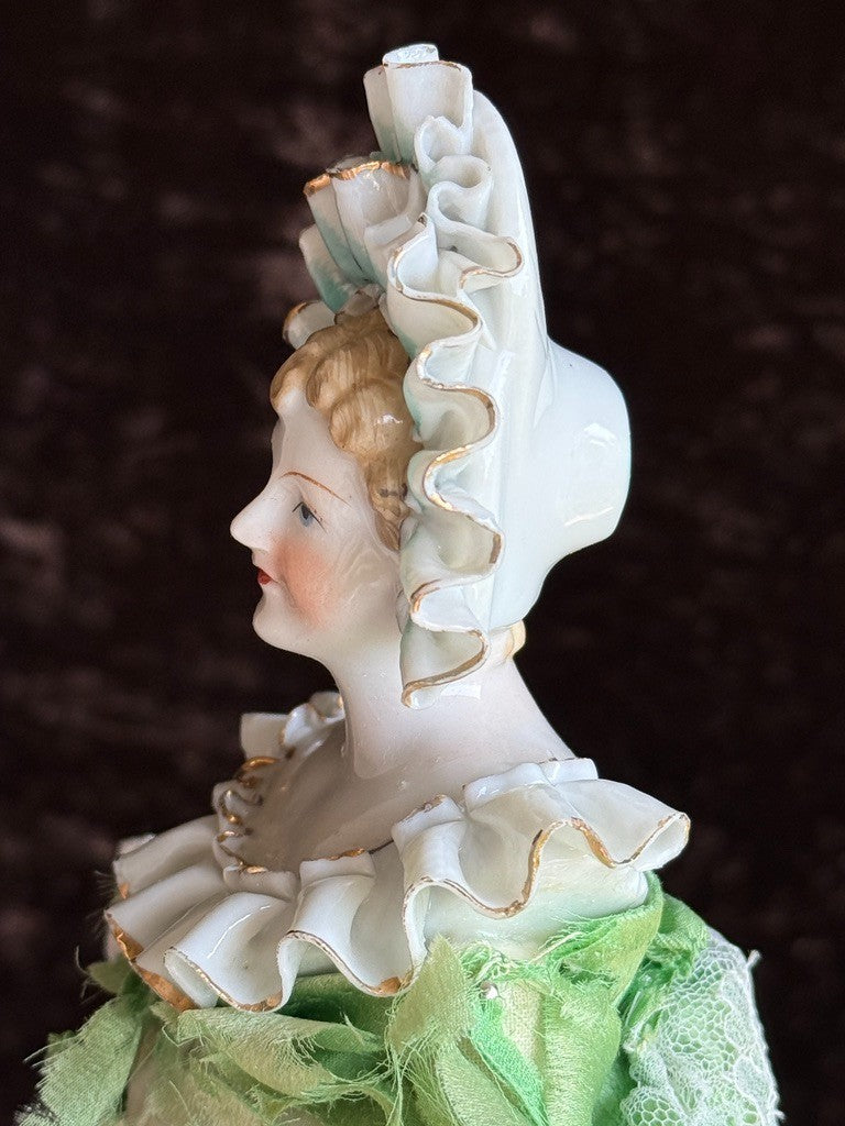 Vintage Japan (?) Cabinet Size 11.75” Dresden Style Molded Lace China Bust Doll