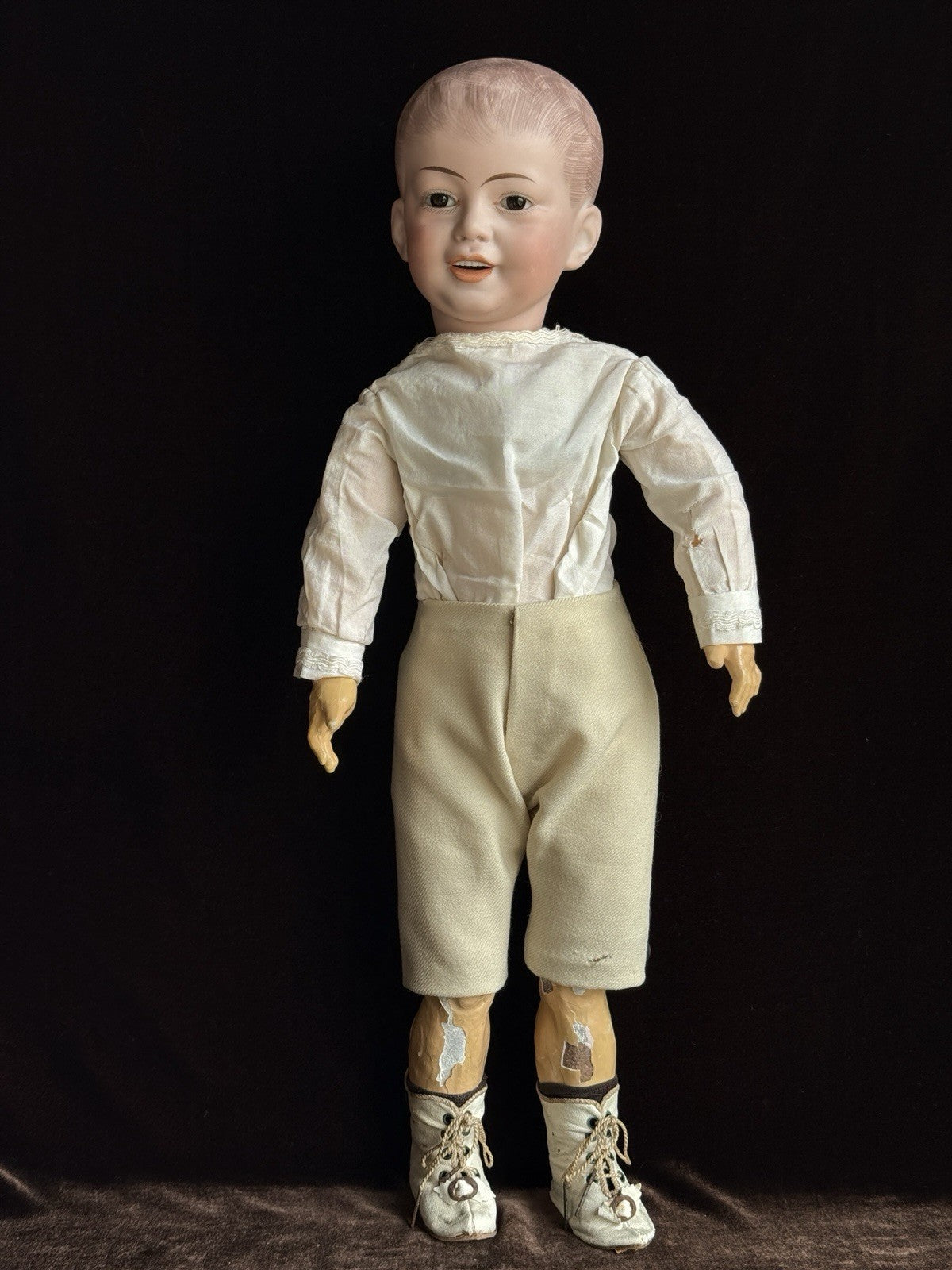 Antique French 20” SFBJ 227 Bisque Head Smiling Boy Character Doll