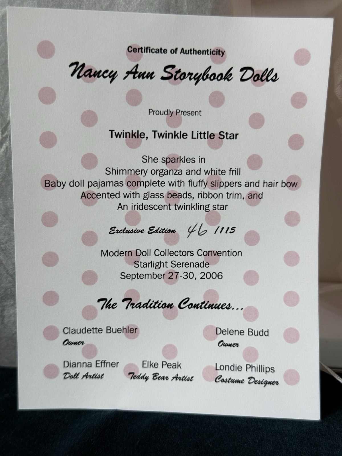 MIB Nancy Ann Twinkle, Twinkle Little Star Dianna Effner Doll LE 46/115 Box/COA