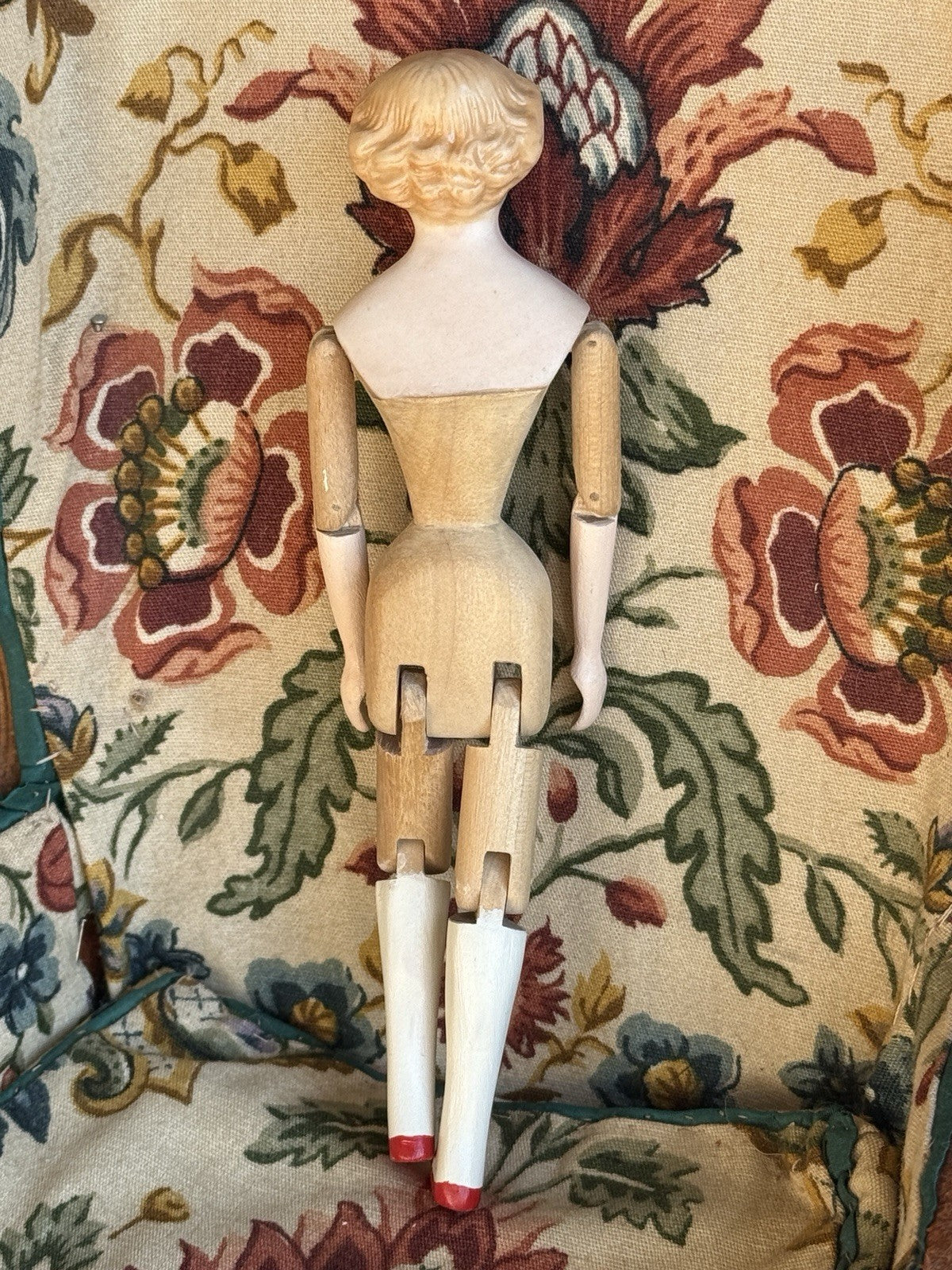 Vintage 5.5” Miniature Reproduction Porcelain Head Wood Body Dollhouse Doll
