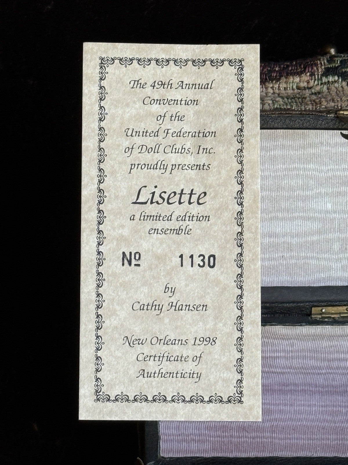 Miniature 4.25” Cathy Hansen Porcelain Lisette & Sac du Voyage UFDC French Doll