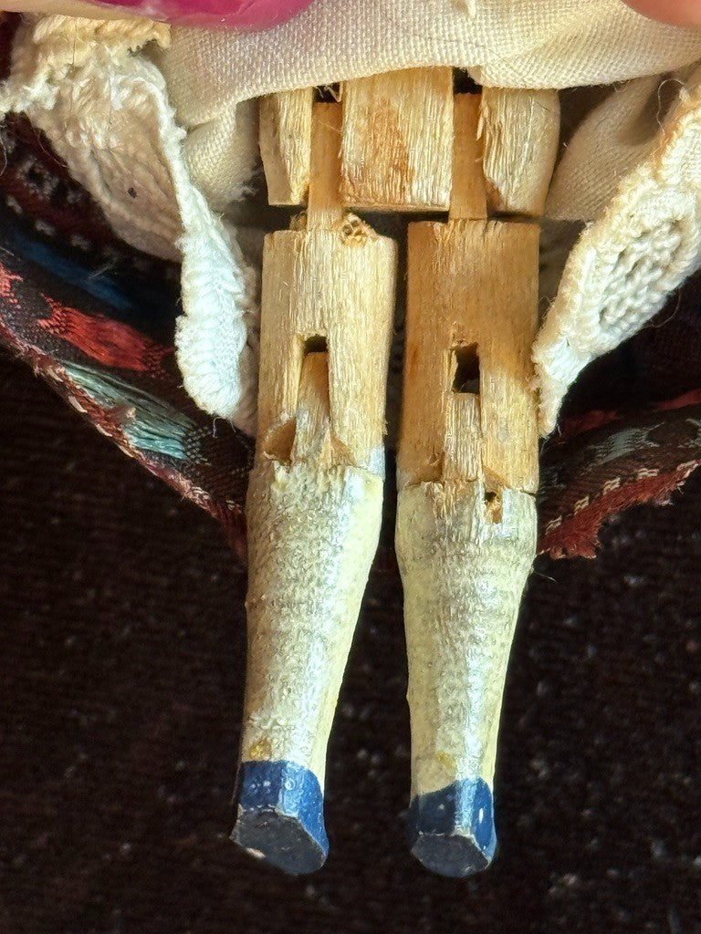 Rare Antique German 3” Grodnertal Peg Wooden Dollhouse Doll with Bun