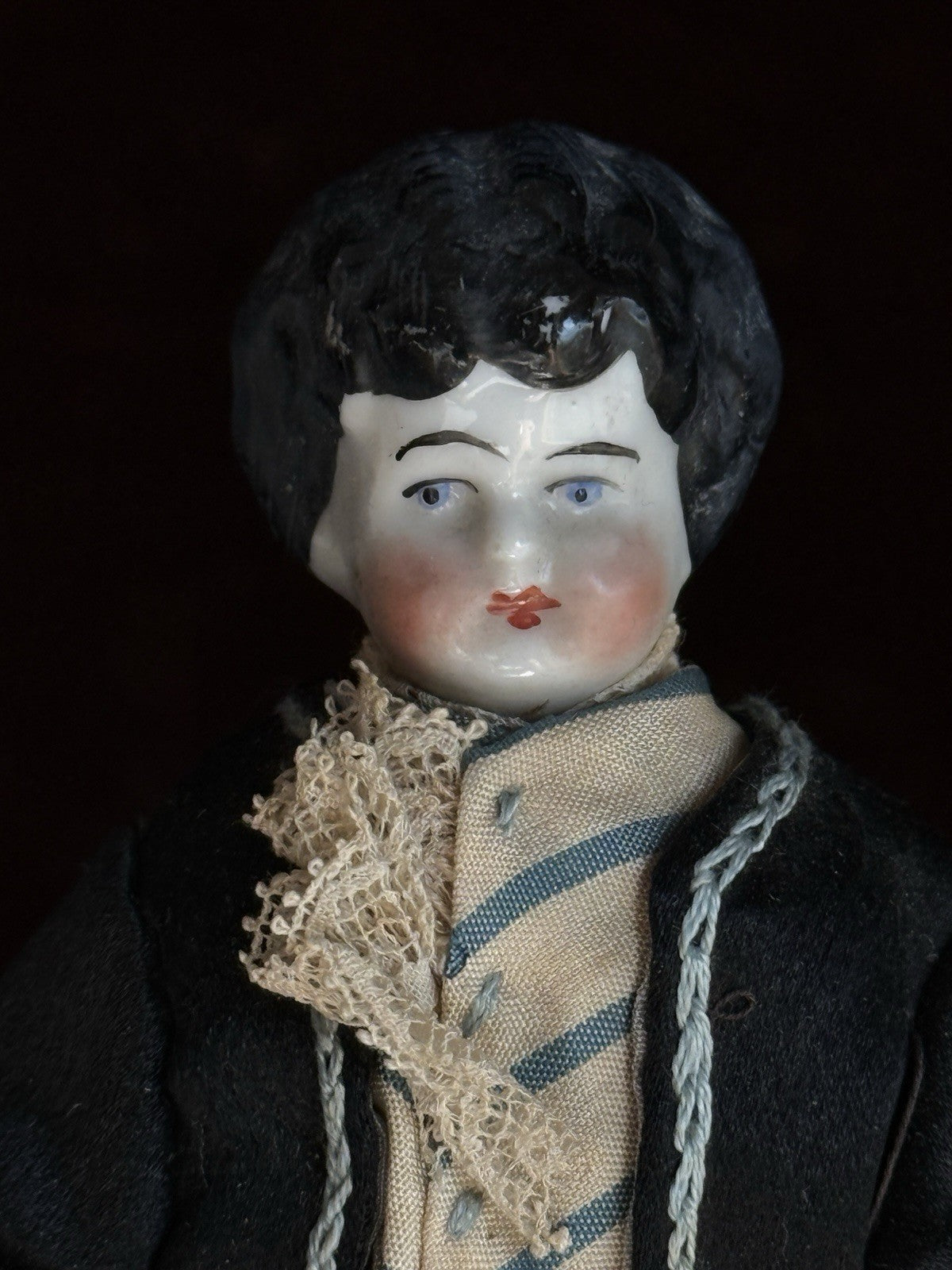 Antique German 8” Male Low Brow China Head Doll