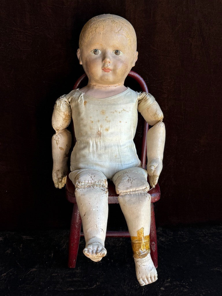 Rare Antique American 22” Gertrude Rollinson Oil Painted Cloth Baby Doll