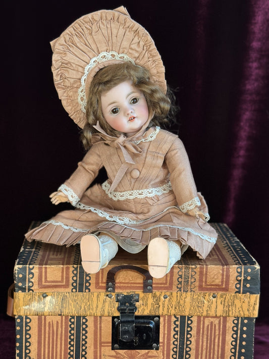 Antique German 12” Kestner 143 Bisque Head Doll with Trunk and Extras