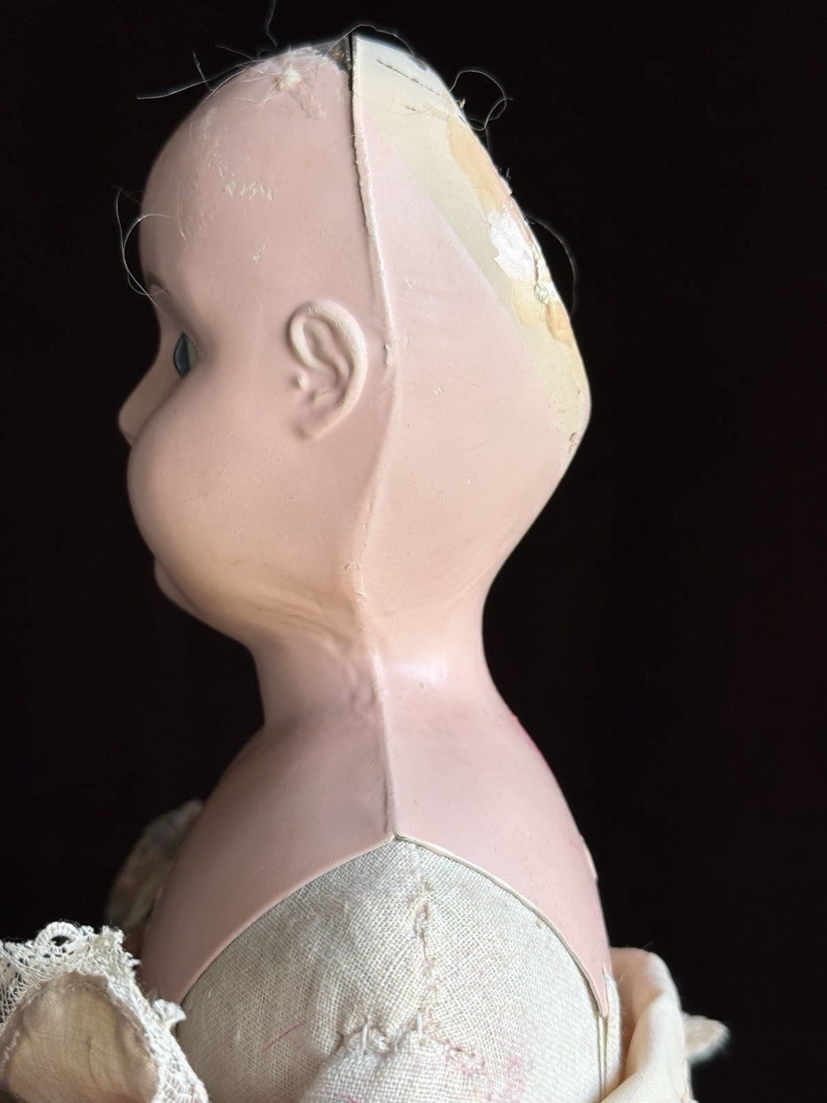 Antique German 22” Minerva Metal Tin Head Fashion Doll with Glass Eyes