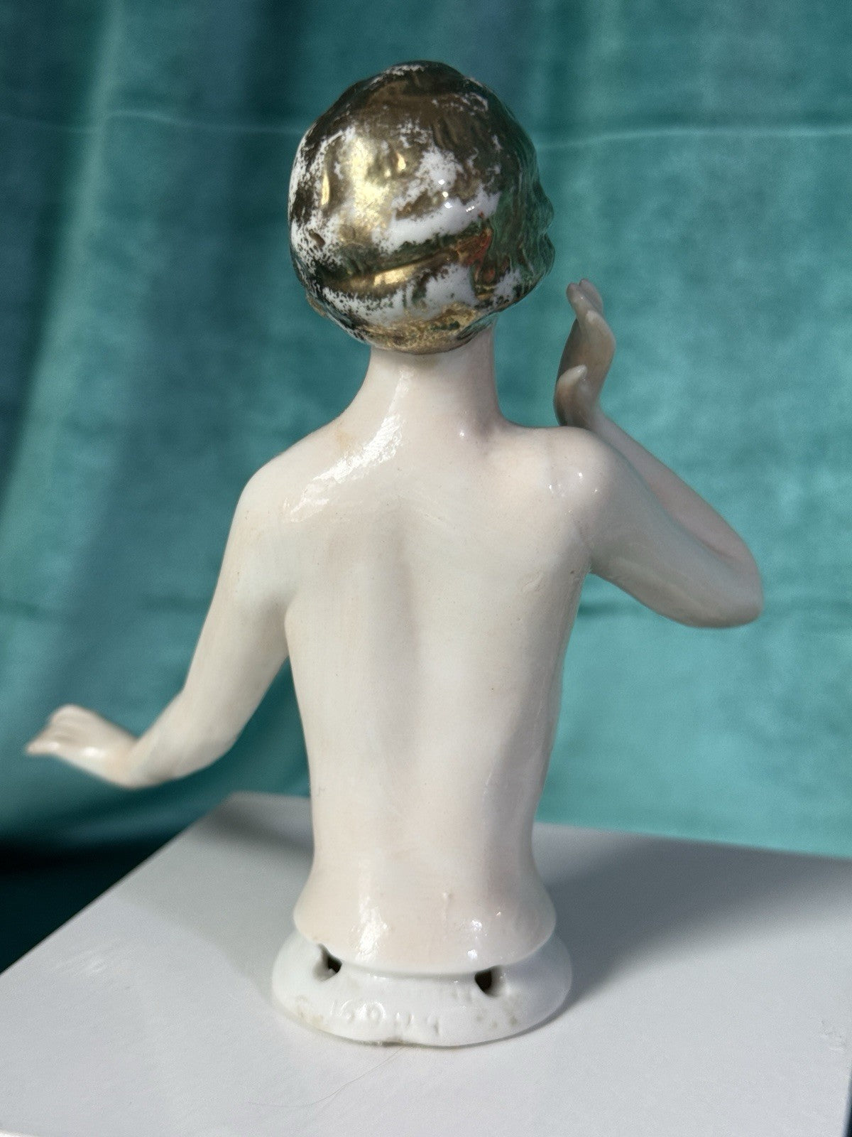 Rare Gold Hair Antique German Art Deco Flapper Pin Cushion Half 4 3/4” Doll