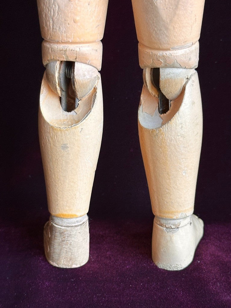Antique American 16” Schoenhut 102 Series Wooden Doll Carved Braided Hair Bow
