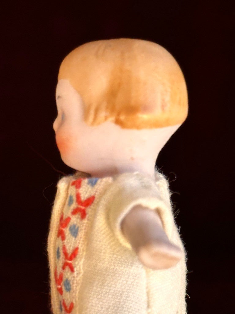 Antique German 2.75” Hertwig Dollhouse All Bisque Googly Eyes Miniature Doll