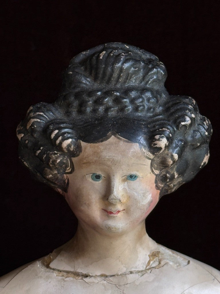 Antique German 15.5” Papier Mache Milliner’s Model Apollo Knot Coiffure Doll