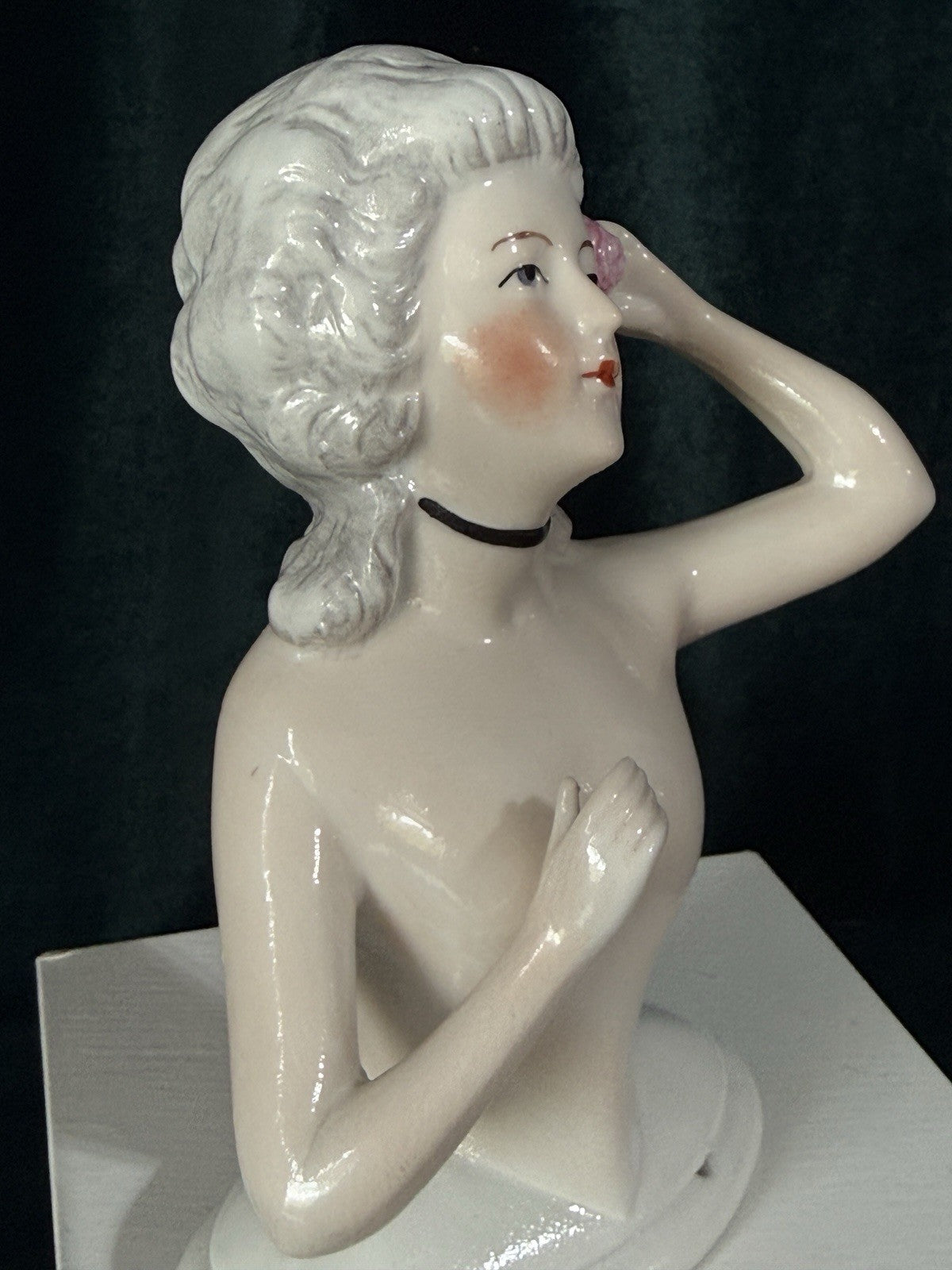 Large 5” Antique German Porcelain Schneider Half Doll Pin Cushion Mold 15542