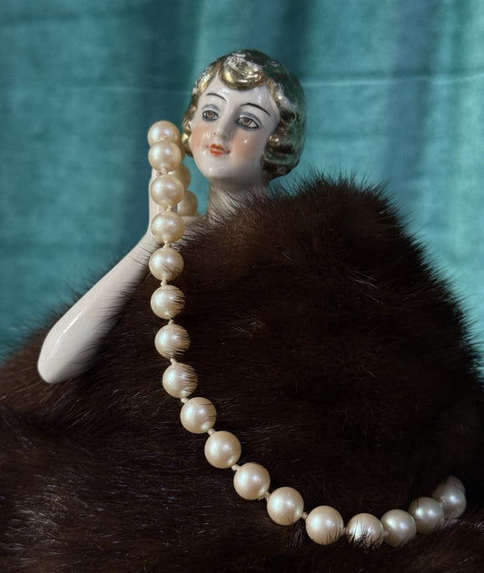 Rare Gold Hair Antique German Art Deco Flapper Pin Cushion Half 4 3/4” Doll